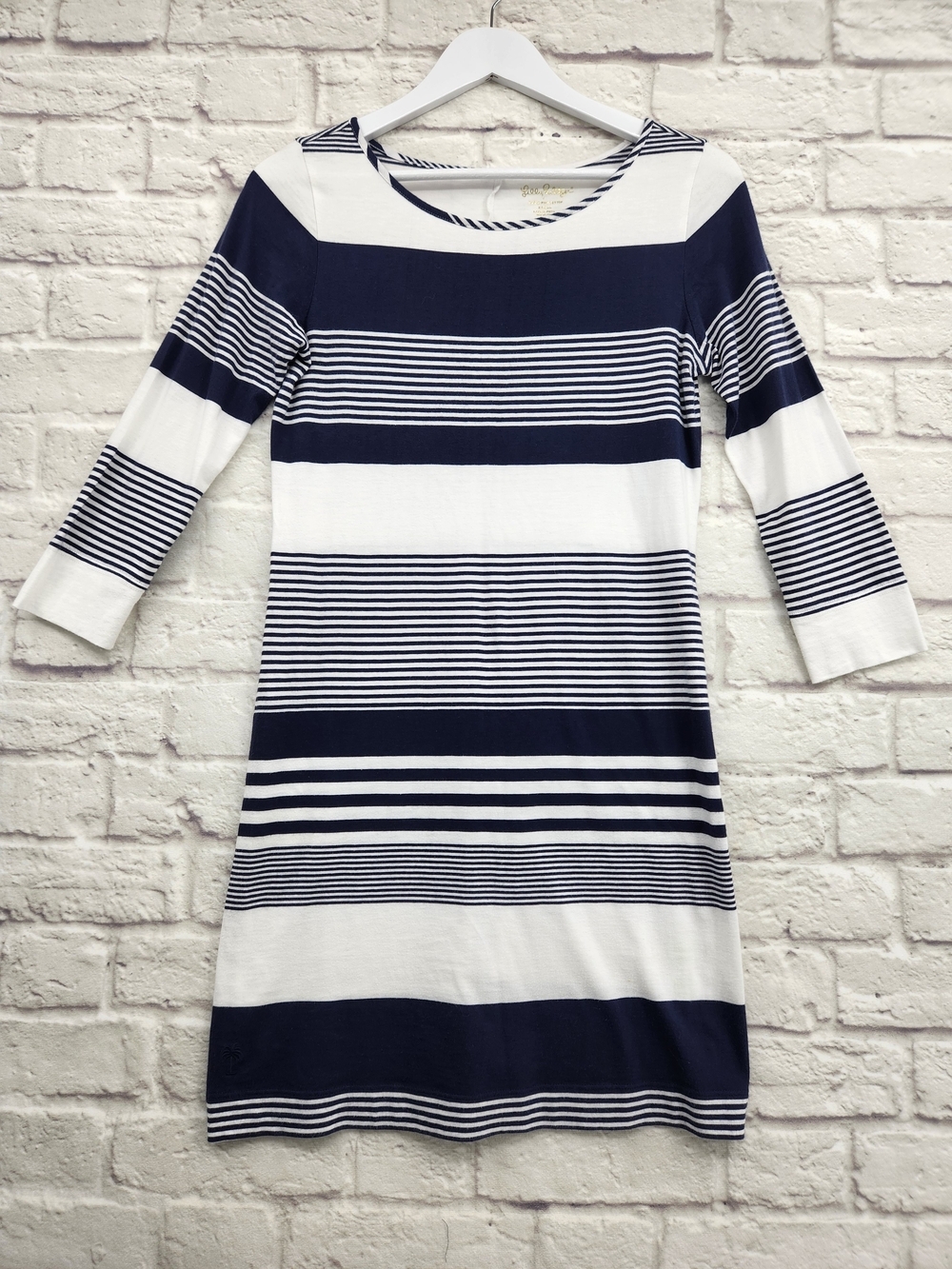 Lilly Pulitzer Navy White Stripe Pima Cotton Shift Dress Small Coastal Nautical